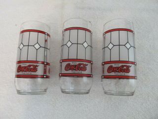 3 Vintage Retro " Tiffany Style " Coca Cola Drinking Glasses - Very Cool