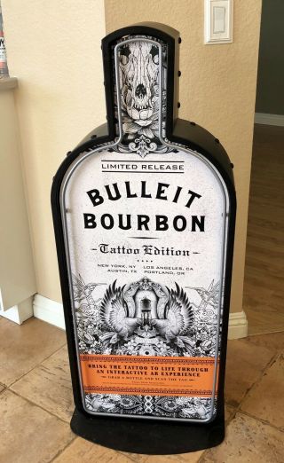 3.  5 " Tall Bulleit Bourbon Display Sign - - 2 - Sided Tattoo Graphics - Metal Frame