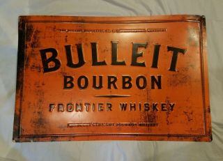 Bulleit Frontier Bourbon Whiskey Iconic Orange Tin Sign Vintage 36” Large