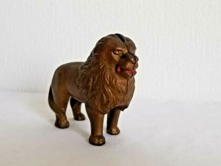 Cast Iron Still Coin Bank Lion Gold Paint & Red Lips Antique Bank Circus