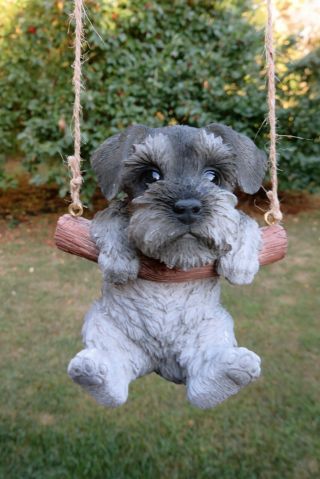 Schnauzer Puppy Figurine Dog On A Swing Resin Pet Ornament