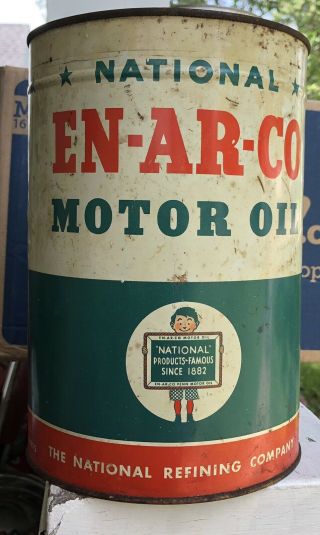 Rare Vintage En - Ar - Co Motor Oil 5 Quart Oil Can Sign