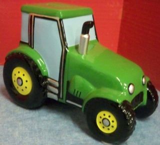 Ceramic Green Tractor Shape Coin Bank 8 1/2 " X 4 1/2 " X 5 3/4 " T Savings Child