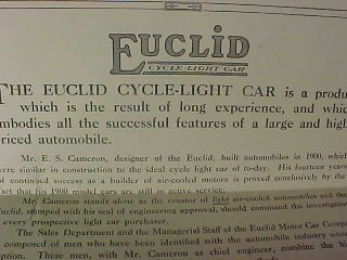 1914 EUCLID CYCLE LIGHT CAR Illustrated Automobile ADVERTISING BROCHURE 3