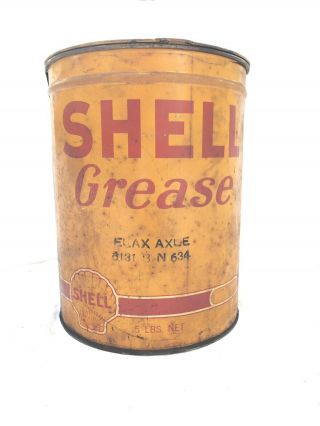 Vintage Shell Grease Oil Can Tin 5lbs : (7 3/8 " Tall X 5 3/4 ")