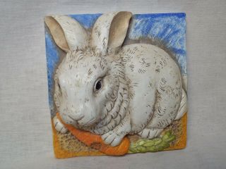 Signed 2003 Telle M.  Stein 3d Wall Plaque The Stone Bunny Rabbit W/carrot