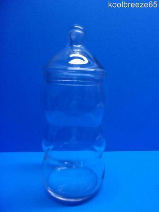 Vintage Clear Glass Apothecary Display Jar W Lid Curvey 9.  25 " Tall Candy Art
