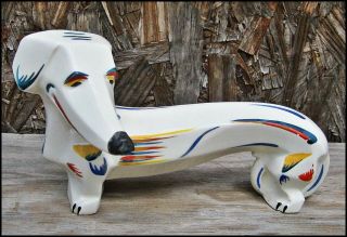 Wiener Doxie Dachshund Dog Figurine Czechoslovakia Czech Pottery Ceramic 8 - 5/8 " L
