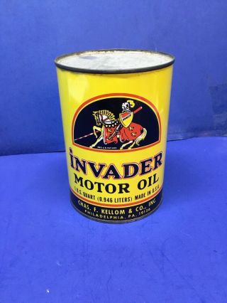 Vintage Invader Motor Oil Quart Can Full Metal Ec