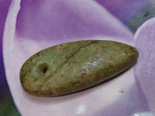 Neolithic Green Amazonite Bead Colorful Fang Shape  Caveman  35.  5 By 16.  5 Mm