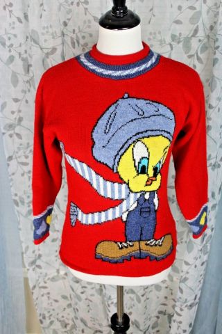 Vintage 1990s Tweety Bird Looney Tunes Sweater Hip Grunge Womens S Christmas V