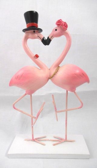 Pink Flamingo " Love Birds " Heart Shaped One - Of - A - Kind Figurine Home Decor