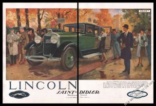 1929 Lincoln Green Classic Car Big Vintage Print Ad - Z1