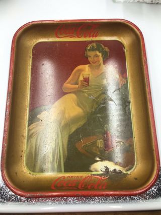 Vintage 1937 Coca - Cola Tray (girl In White Dress)