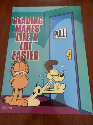 Vtg.  Garfield The Cat Poster By Argus 13.  5 " X19 " Reading Odie Classroom Teacher