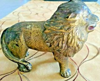 Ac Williams Vintage 1910 - 1930 Cast Metal Still Bank Standing Lion Tail Right