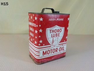 Vintage Thoro Lube Motor Oil Two Gallon Metal Can Service Gas Station Ad Rare
