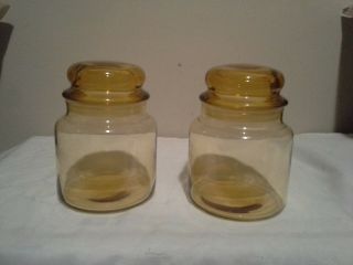 Set Of 2 Vintage Amber Glass Apothecary Jars With Bubble Lids