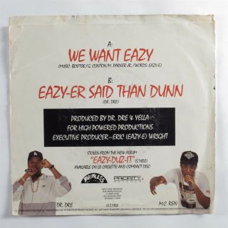 Rap Hip Hop 45 Eazy - E We Want Eazy Ruthless Picture Sleeve Hear