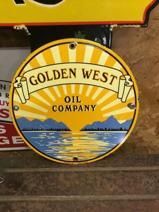 Vintage Golden West Oil Company Porcelain Metal Gas Oil Pump Plate Sign