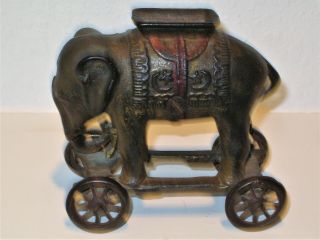 Cast Iron Elephant Bank On Wheels A C Williams 1920 