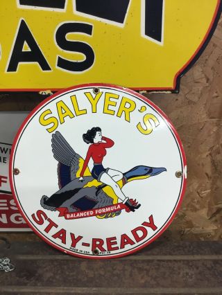Vintage Salyer’s Porcelain Metal Gas Oil Pump Plate Sign