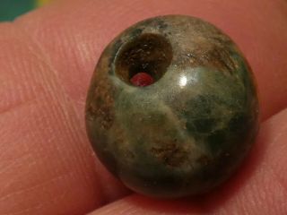 Ancient Pre - Columbian Mesoamer.  Deep Dark Green Jadeite Necklace Bead Mayan