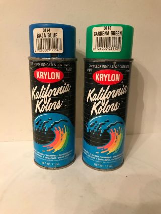 Vintage Krylon Kalifornia Kolors Spray Paint Cans Baja Blue & Gardena Green