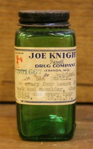 Medicine Bottle Vintage Rexall Drug Store Joe Knight Lebanon Mo Rare Old 1957