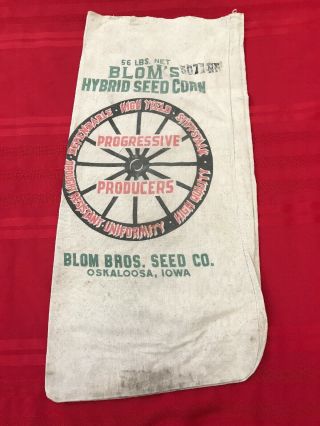 Vintage Feed Sack Blom’s Hybrid Seed Corn Progressive Producers Oskaloosa Iowa