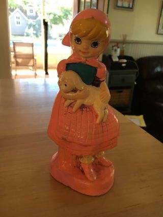 Vintage Retro,  Mid - Century Girl With Lamb Chalkware Piggy Coin Bank