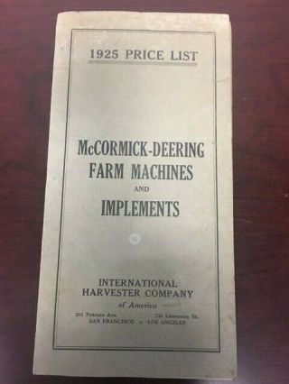 1925 Price List International Harvester Company Mccormick - Deering Farm Machines
