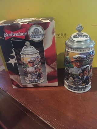 1999 Anheuser - Busch Budweiser Navy Stein Honoring Tradition & Courage Nib