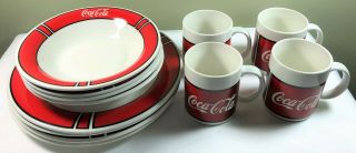 1996 Coca Cola Gibson Housewares 12 Piece Dinnerware Set - Plates,  Bowls,  Mugs