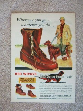 Vintage 1960 Red Wing Shoes Irish Setter Sports Boots Pheasant Hunter Print Ad