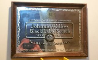 Vintage Antique Rare Johnnie Walker Black Label Scotch Mirror Hanging Sign 12 Yr