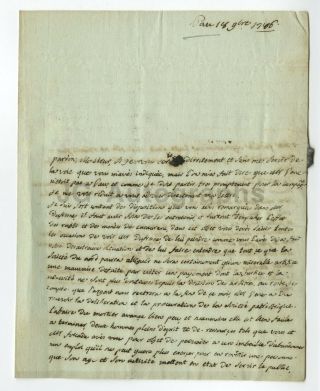 18th Century France - 1786 - 2 Page Signed Manuscript Document W/ Wax Seal