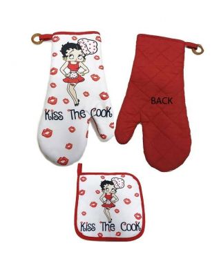 Betty Boop Kiss The Cook Oven Mitt And Pot Holder Collector Kitchen Set