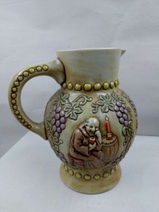 Porcelain Monks Wine or Beer Pitcher,  Made Brazil by Ceramarte 6 1/2 