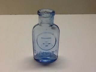 Small Antique Corn Flower Blue Bishop ' s Cork Top Medicine Bottle. 5