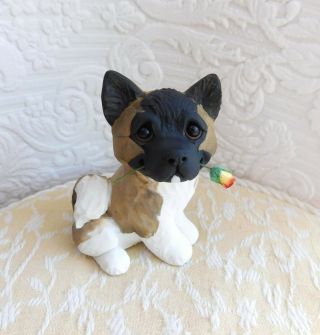 Akita With Rose Sculpture Dog Lover Gift Clay Sculpture By Raquel At Thewrc