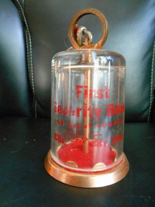 Vintage Piggy Bank Glass W/ Key Of First Security Bank Charles City,  Iowa