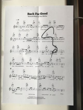 Gary Barlow Hand Signed Autograph Music Sheet ‘back For Good’ Take That