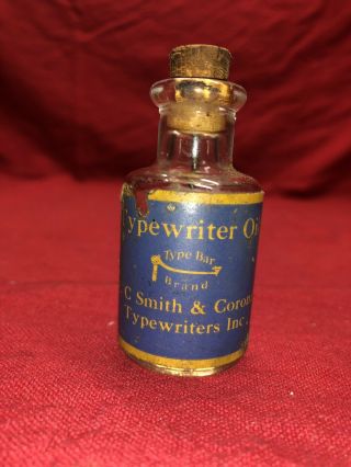 Vintage/antique C.  Smith & Corona Typewriter Oil Bottle W/ Paper Label
