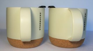 Pair 2016 Starbucks Coffee Cream Travel Mugs 12oz Cork Bottom with Lid ECU 6