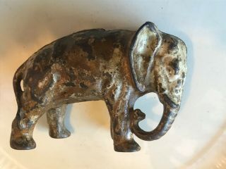 1920’s Antique Solid Cast Iron Elephant Still Bank with Trunk Down 2