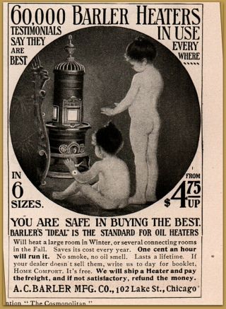 1898 Print Ad Barler Parlor Stoves Naked Little Girls 6 Sizes