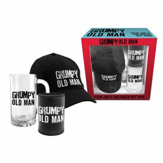 Grumpy Old Man Glass Drink Stein,  Hat Cap Can Cooler Fathers Day Man Cave Gift
