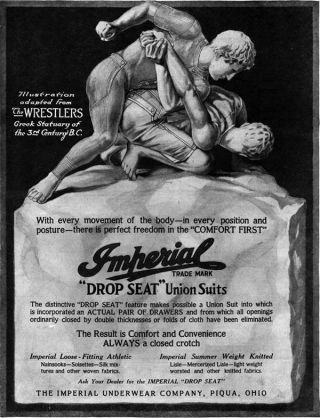 Greco Roman Wrestling Greek Statue Imperial Underwear Drop Seat 1918 Print Ad