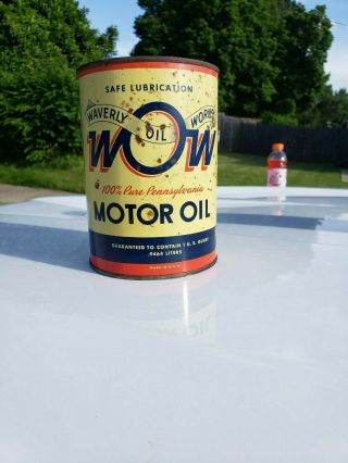 Rare Quart Wow Motor Oil Can,  Waverly Oil Pittsburgh Pa.